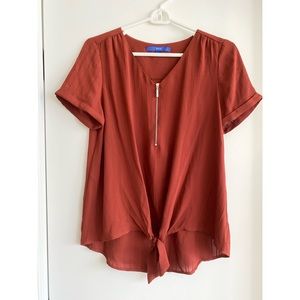 Apt. 9 rust-orange short sleeve blouse with textured stripes, size small
